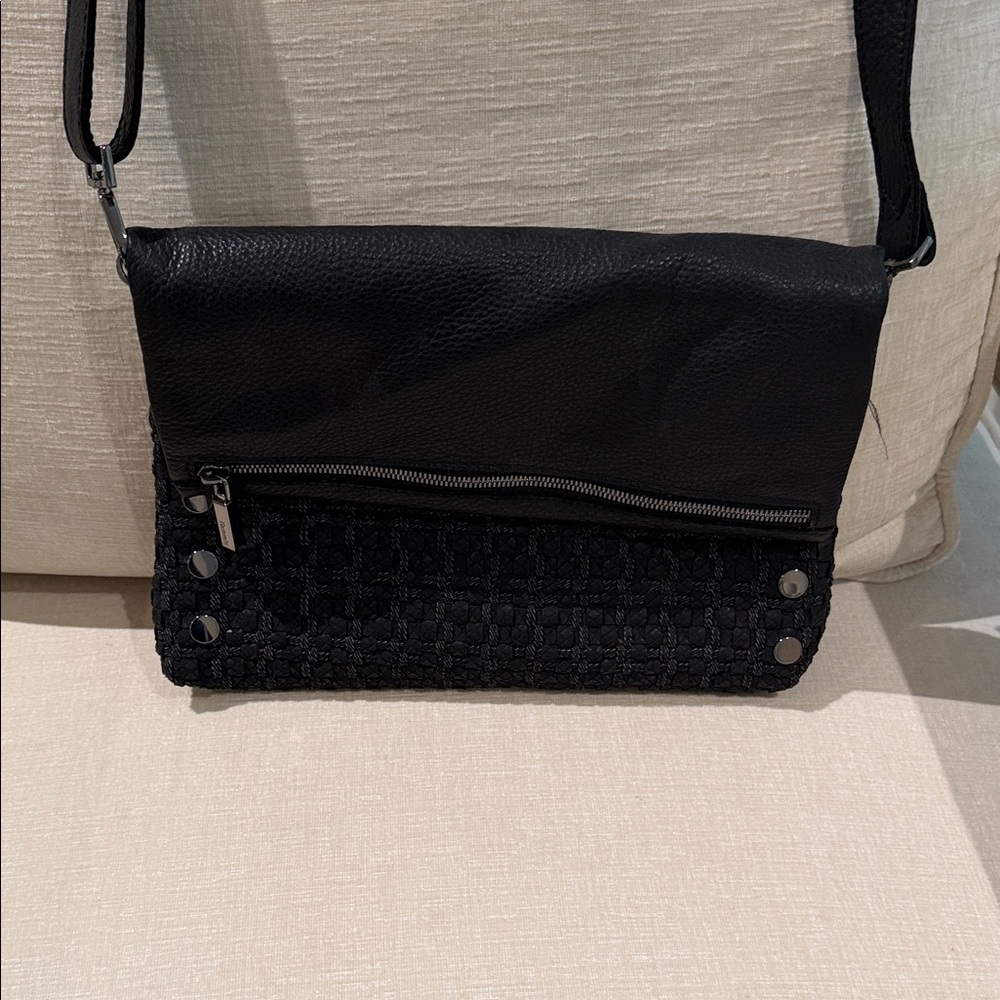 Hammitt Black Leather & Woven Crossbody Bag